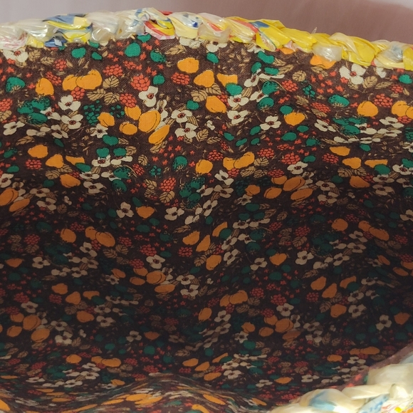 Vintage Handmade plastic bag mini tote bag fabric lined upcycled repurposed - Picture 3 of 10